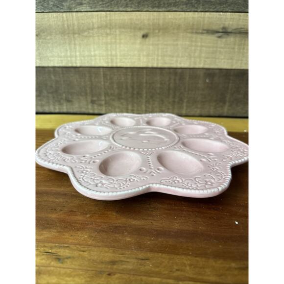 Deviled Egg Plate Celebrate It Light Pink Embossed Scalloped Edges 11” - Picture 3 of 4
